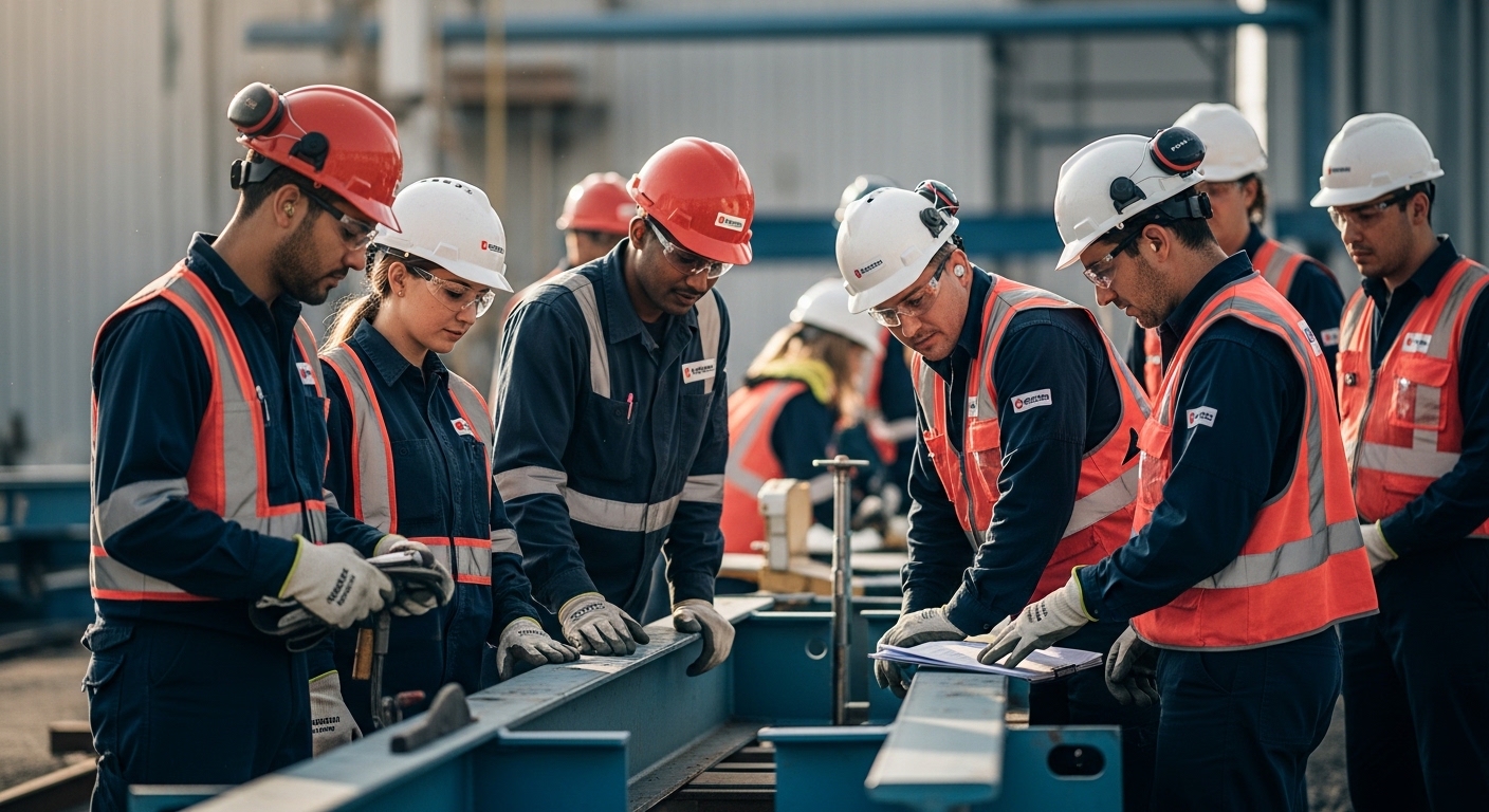 A ReadyForce crew reviewing a job on site